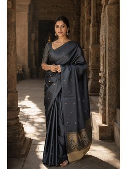 AMRUTKALA SAREES - Grey Banarasi Silk Kanjivaram Woven Saree with Unstitched Blouse