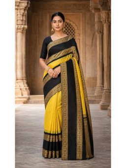AMRUTKALA SAREES - Yellow Banarasi Silk Kanjivaram Woven Saree with Unstitched Blouse