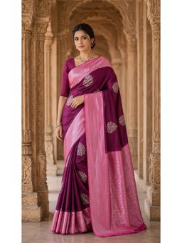 AMRUTKALA SAREES - Purple Banarasi Silk Kanjivaram Woven Saree with Unstitched Blouse