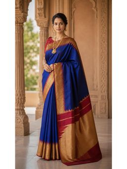 AMRUTKALA SAREES - Blue Banarasi Silk Kanjivaram Woven Saree with Unstitched Blouse