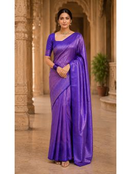 AMRUTKALA SAREES - Purple Banarasi Silk Kanjivaram Woven Saree with Unstitched Blouse