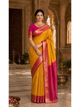 AMRUTKALA SAREES - Yellow Banarasi Silk Kanjivaram Woven Saree with Unstitched Blouse