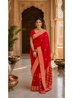 AMRUTKALA SAREES - Red Banarasi Silk Kanjivaram Woven Saree with Unstitched Blouse