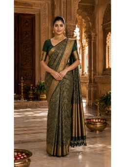 AMRUTKALA SAREES - Green Banarasi Silk Kanjivaram Woven Saree with Unstitched Blouse