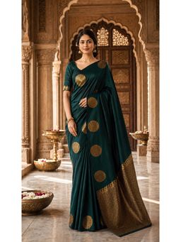 AMRUTKALA SAREES - Green Banarasi Silk Kanjivaram Woven Saree with Unstitched Blouse