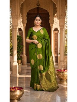 AMRUTKALA SAREES - Green Banarasi Silk Kanjivaram Woven Saree with Unstitched Blouse