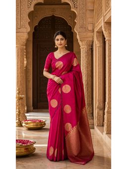 AMRUTKALA SAREES - Magenta Banarasi Silk Kanjivaram Woven Saree with Unstitched Blouse
