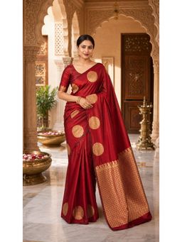 AMRUTKALA SAREES - Red Banarasi Silk Kanjivaram Woven Saree with Unstitched Blouse