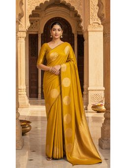AMRUTKALA SAREES - Yellow Banarasi Silk Kanjivaram Woven Saree with Unstitched Blouse