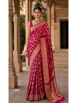 AMRUTKALA SAREES - Pink Banarasi Silk Kanjivaram Woven Saree with Unstitched Blouse