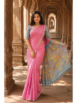 AMRUTKALA SAREES - Pink Linen Printed Saree with Unstitched Blouse