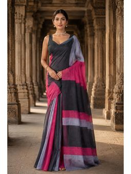 AMRUTKALA SAREES - Black Linen Solid Saree with Unstitched Blouse