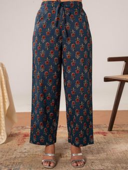 ARAMYA - Blue Soft Cotton Butta Pant for Women