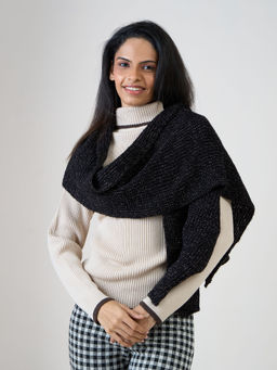 ToniQ - Black Self Design Scarf
