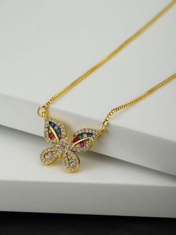 Carlton London - Multi-Color Toned -CZ Studded Minimal Necklaces