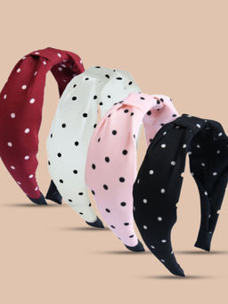 OOMPH - Mult-Colour Silk Polka Dots Knotted Fashion Hair Band (Pack of 4)