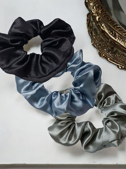 OOMPH - Satin Silk Multi-Colour Hair Scrunchies (Pack of 3)