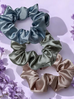 OOMPH - Satin Silk Multi-Colour Hair Scrunchies (Pack of 3)
