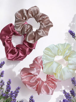 OOMPH - Satin Silk Multi-Colour Hair Scrunchies (Pack of 4)