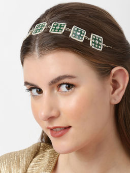 OOMPH - Green Meenakari Kundan Traditional Bridal Hair Chain