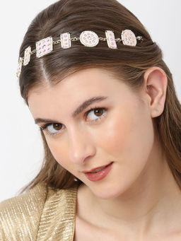 OOMPH - Pink Meenakari Kundan Traditional Wedding Hair Chain