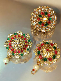 OOMPH - Multi-Colour Stones Ethnic Hair Bun Juda Pin (Pack of 3)