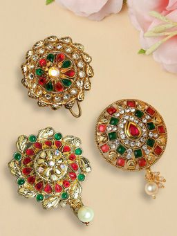 OOMPH - Multi-Colour Stones Ethnic Hair Bun Juda Pin (Pack of 3)