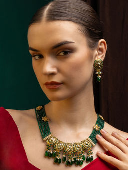 PANASH - Gold-Plated Stone Studded and Beaded Jewellery Set
