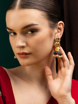 PANASH - Gold Plated Studded and Beaded Dome Shaped Jhumkas