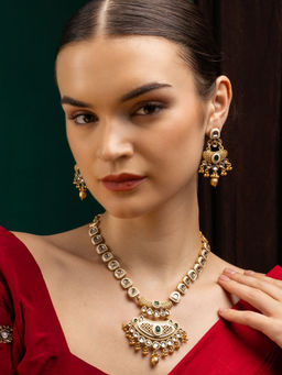 PANASH - Gold-Plated Beaded and Stone Studded Jewellery Set