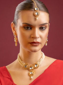 PANASH - Gold-Plated Kundan Stone Studded and Beaded Jewellery Set