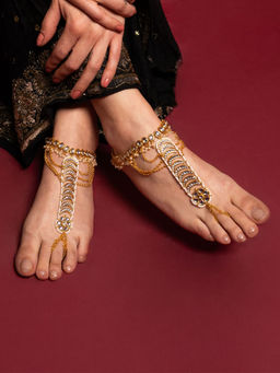 PANASH - Gold-Plated Kundan Studded Kundan Anklets