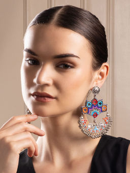 PANASH - Silver-Plated Studded Peacock Shaped Drop Earrings