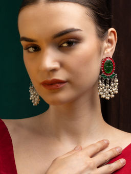 PANASH - Silver-Plated Artificial Stone Beaded Oval Shaped Drop Earrings