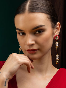 PANASH - Gold Plated Pearls Beaded Contemporary Drop Earrings