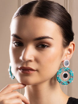 PANASH - Silver-Plated Beaded and Mirror Contemporary Drop Earrings