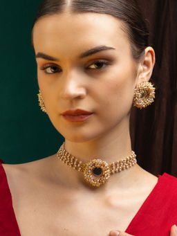 PANASH - Gold-Plated Stone Studded and Beaded Jewellery Set