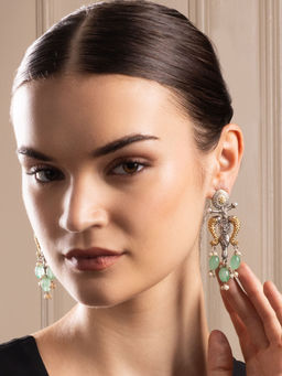 PANASH - Silver-Plate Artificial Beaded Contemporary Drop Earrings