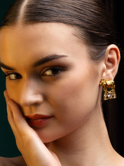 PANASH - Gold-Plated Artificial Stones Studded Cow Shaped Drop Earrings