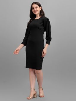 PURVAJA - Black Solid Bodycon Knee Length Dress