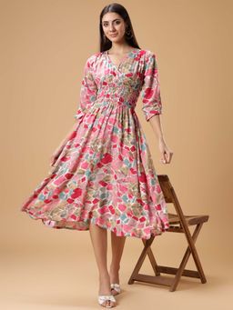Bani Women - Pink Printed A-Line Midi Dress