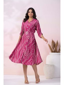 KAFTANIZE - Purple Muslin Printed Dress with Belt