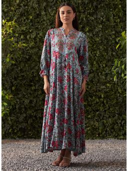 Lakshita - Sky Blue Printed Rayon Dress