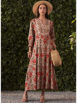 Lakshita - Beige Printed Rayon Dress