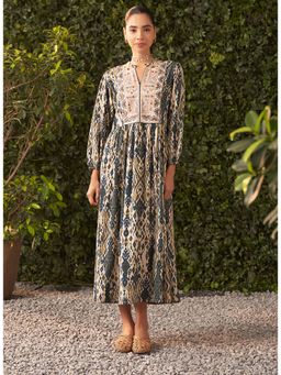 Lakshita - Blue Printed Rayon Flared Dress