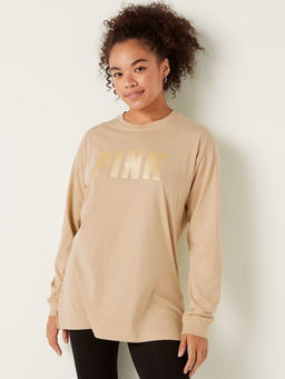 Victoria's Secret - Women Beige Cotton Long-Sleeve T-Shirt