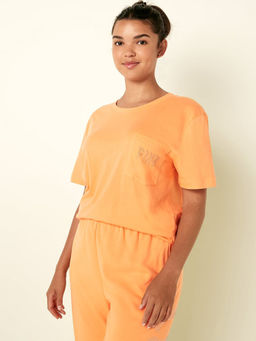 Victoria's Secret - Women Orange Cotton Short Sleeve T-Shirt