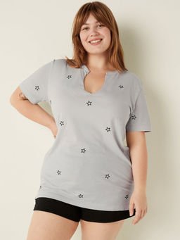 Victoria's Secret - Women Grey Printed Short Sleeve T-Shirt