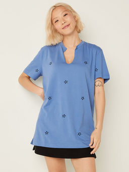 Victoria's Secret - Women Blue Printed Short Sleeve T-Shirt (XL)