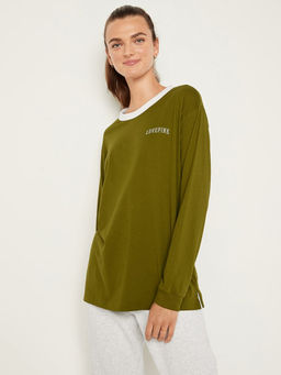 Victoria's Secret - Women Green Cotton Long Sleeve T-Shirt